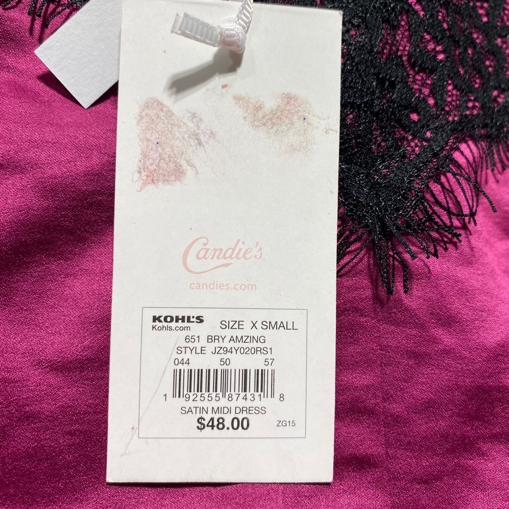Candie's Juniors Lace Trim Midi Slip Satin Dress Size XS Berry And Black - Picture 10 of 13